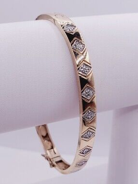 Genuine Diamond Accent - Yellow Gold - 925 Sterling Silver Bangle Bracelet